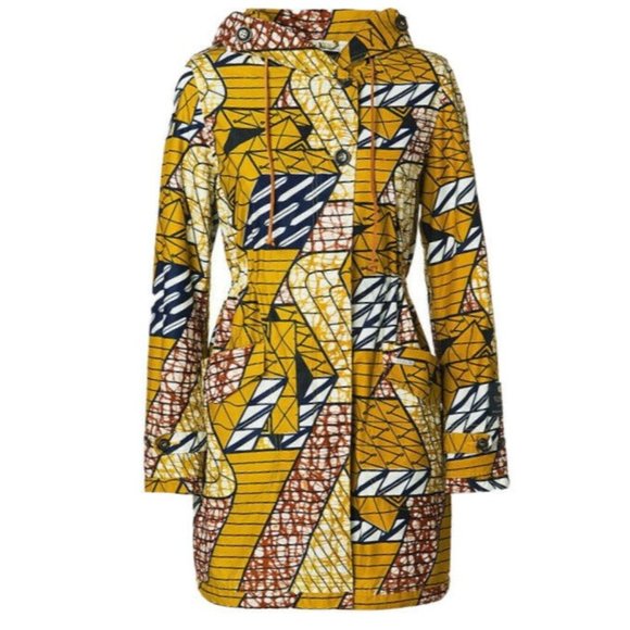 Woolrich Jackets & Blazers - RARE  Woolrich Vlisco African Print Yellow Longline Trench Coat Jacket - WOMEN L